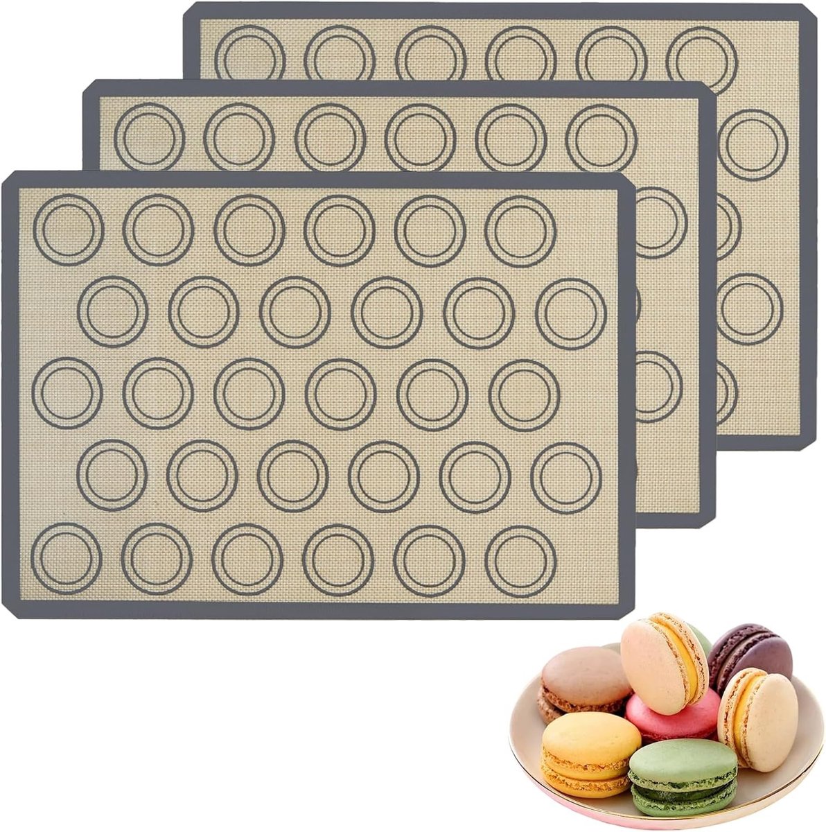 Set van 3 Siliconen Bakmatten - 42×29.5cm Antikleef, Herbruikbaar en Vaatwasserbestendig voor Macarons, Taarten en Groenten