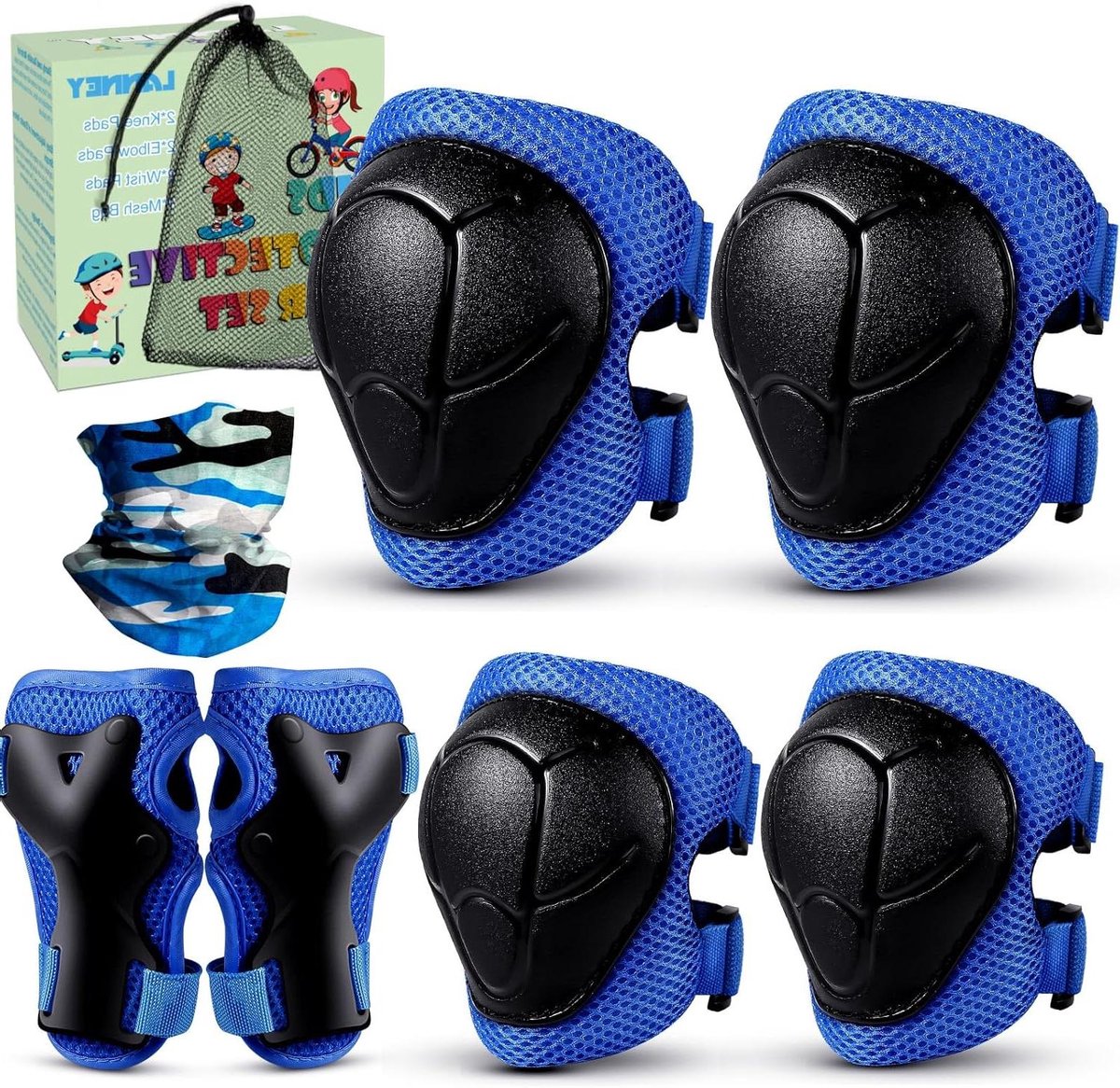 Kinder Beschermset - Knie Elleboog - Sporten Beschermen - Verstelbare Banden - 3-8 Jaar - Blauw
