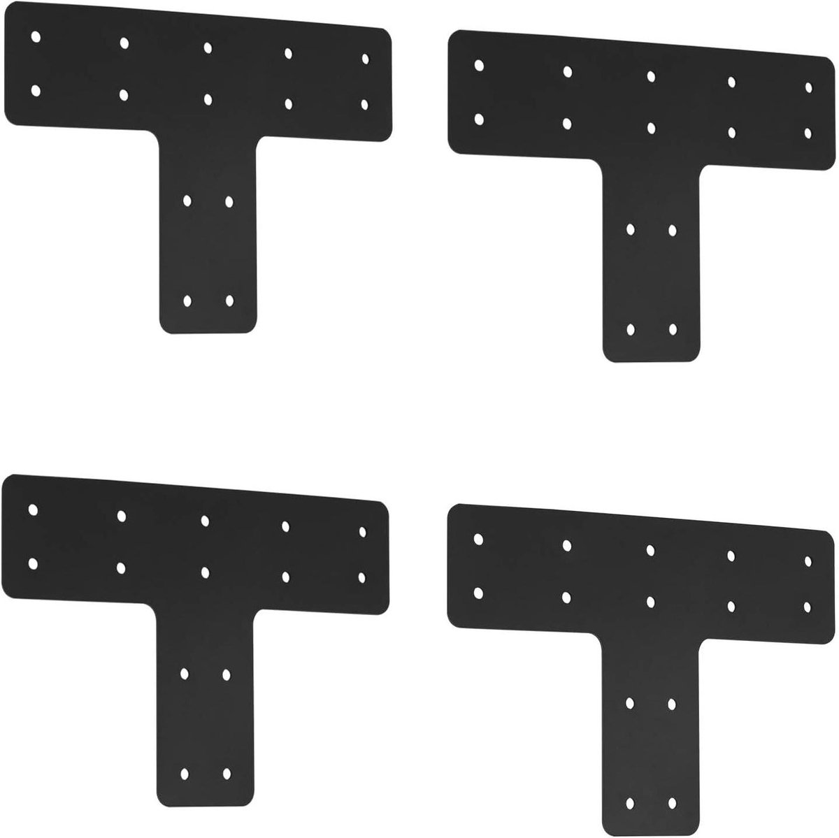 T-paalbeugel 4 stuks - Verstevigingsplaat Rechte hoek - Houtverbinding Versterken - Zwaar staal gepoedercoat - 30 x 20 cm - Zwart