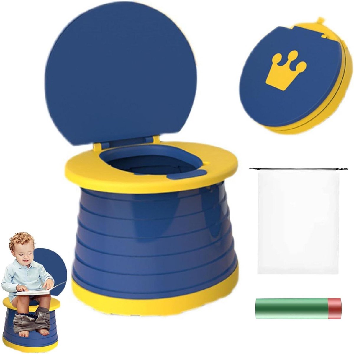 Opvouwbaar Toiletje - Reis Potty - Kind Zindelijk Maken - Stabiele Constructie - 24 x 17 cm - Blauw