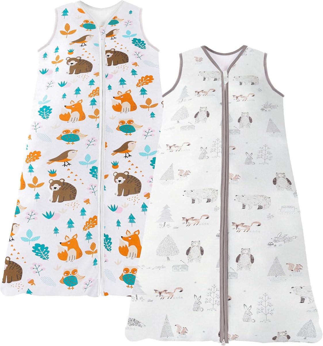 SnelShoppen - Zomerslaapzak voor baby's en kleine kinderen, slaapzak zonder mouwen, 100% katoen, maat 130-150 cm, grijs met jungledieren voor lente en