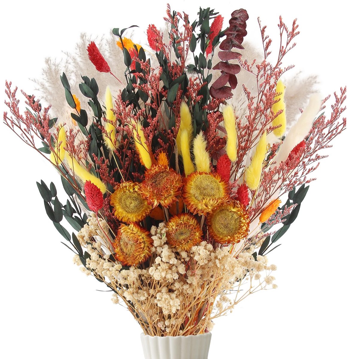 Inovra - 75 stuks decoratieve gedroogde bloemen, 9 soorten droogbloemen boeket voor vaas, natuurlijk gedroogd pampasgras, veelkleurige decoratieve pampasgras voor woonkamer, bruiloftsarrangementen