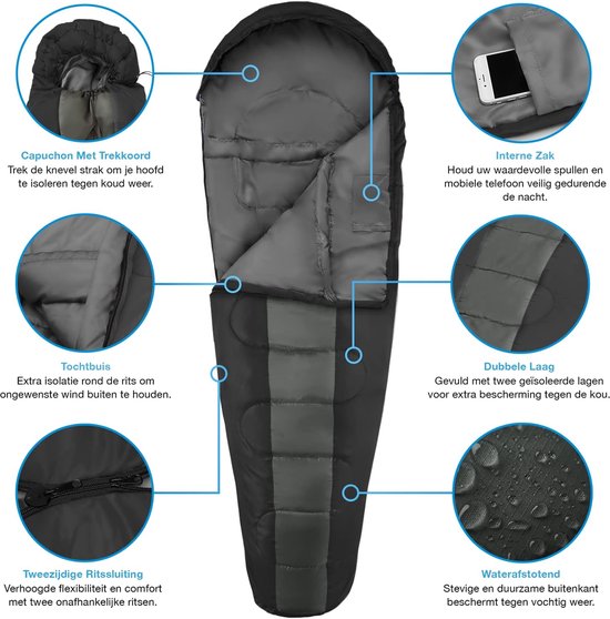 Thijox - Professionele Premium Mummie Winter Slaapzak 220x80cm - 300 GSM Vulling, Waterafstotend, 4 Seizoenen - Ideaal voor Camping, Backpacken, Hiken van Thijox — afbeelding 2