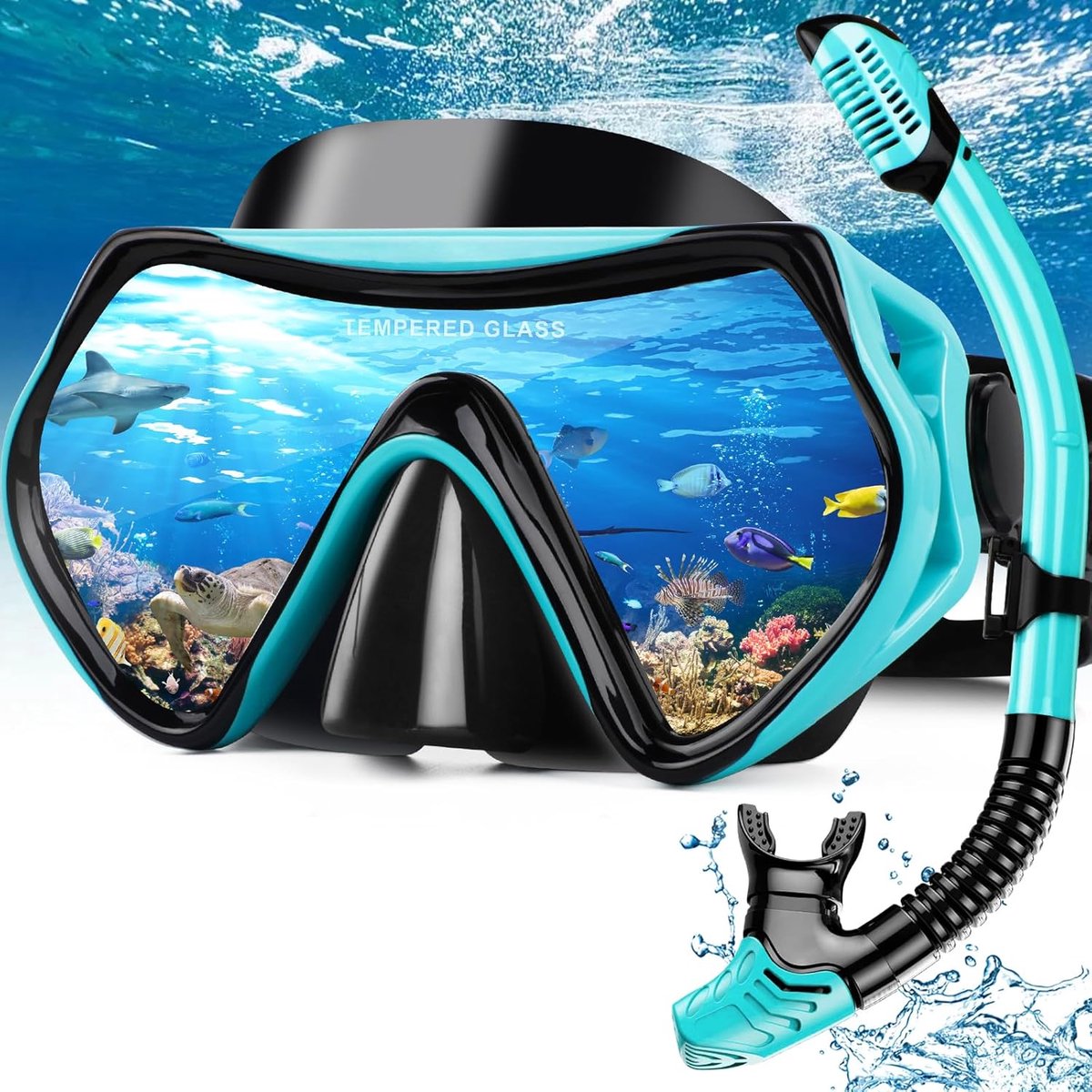 SnelShoppen - Volwassen Snorkel Set met Anti-Fog Duikmasker, 180° Panoramisch Uitzicht, Droge Top Snorkel Kit, Lekvrije Duikbril voor Snorkelen, Duike