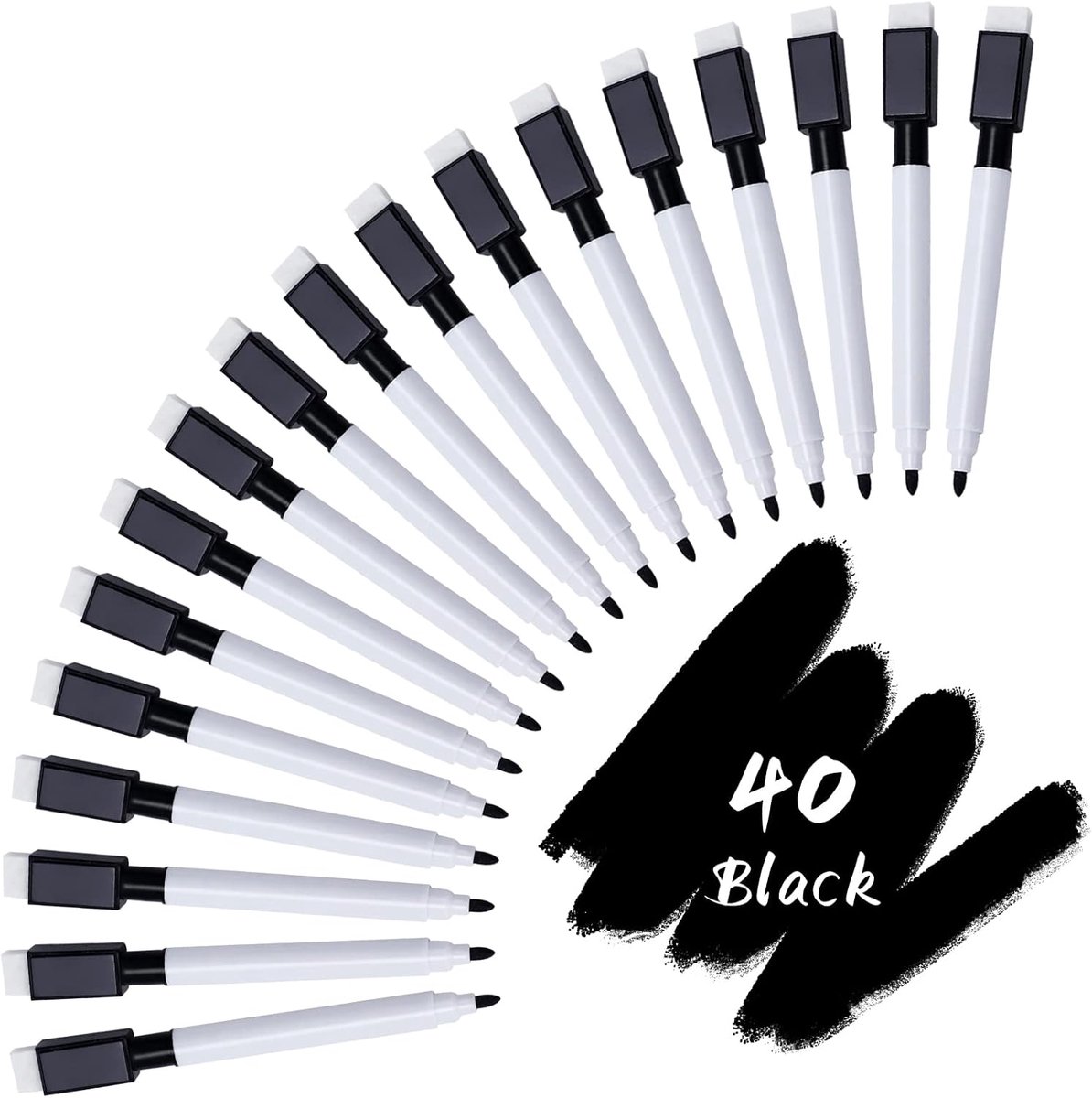 SnelShoppen - 40pcs Magnetische Whiteboard Stiften Zwart Fijne Punt Droog Veegbare Markers voor Onderwijs, Klaslokaal, Creatief Gebruik