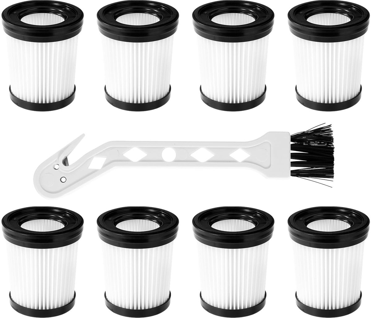 Dailygoods- HEPA-filter 8 stuks - Stofzuigerfilter - Compatibel met Fabuletta FSV101/FSV001 - Reinigingsborstel - Wit/Zwart - Afmetingen: 7,5 cm hoog