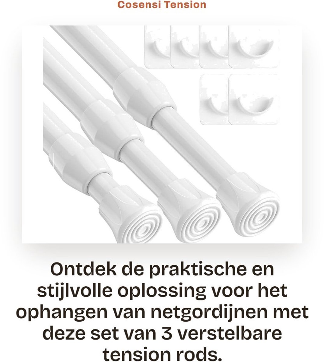 Dailygoods- Gordijnroede Uitschuifbaar - Gordijnroede zonder Boren - Tension Rods - 3 Stuks - 54-90cm - Eenvoudige Installatie - Spannerroede