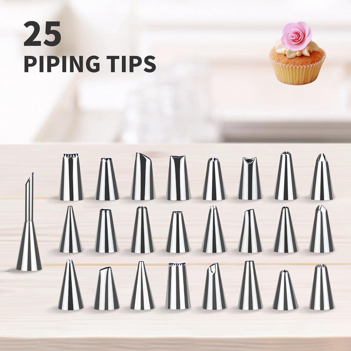 Thijox - Sahne spuitzak set 34-delig met 25 roestvrijstalen spuitmonden en 2 herbruikbare spuitzakken van 34 cm voor professioneel cake decoreren en f