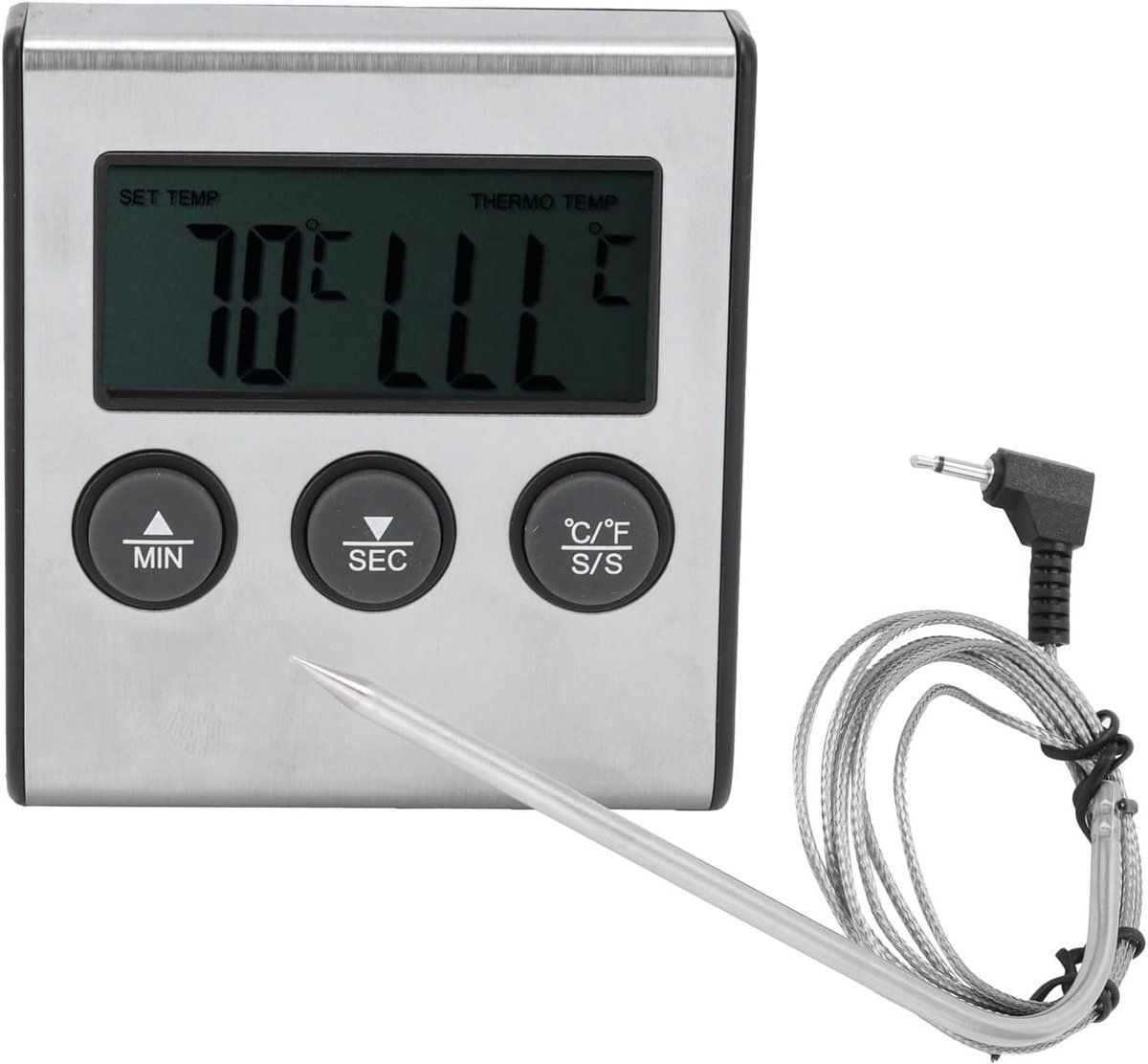 SnelShoppen - Digitale Vleesthermometer met Alarm, Temperatuurmeter met Digital Display voor Koken, Suiker Meten, Keuken Thermometer met Vouwbare Prob