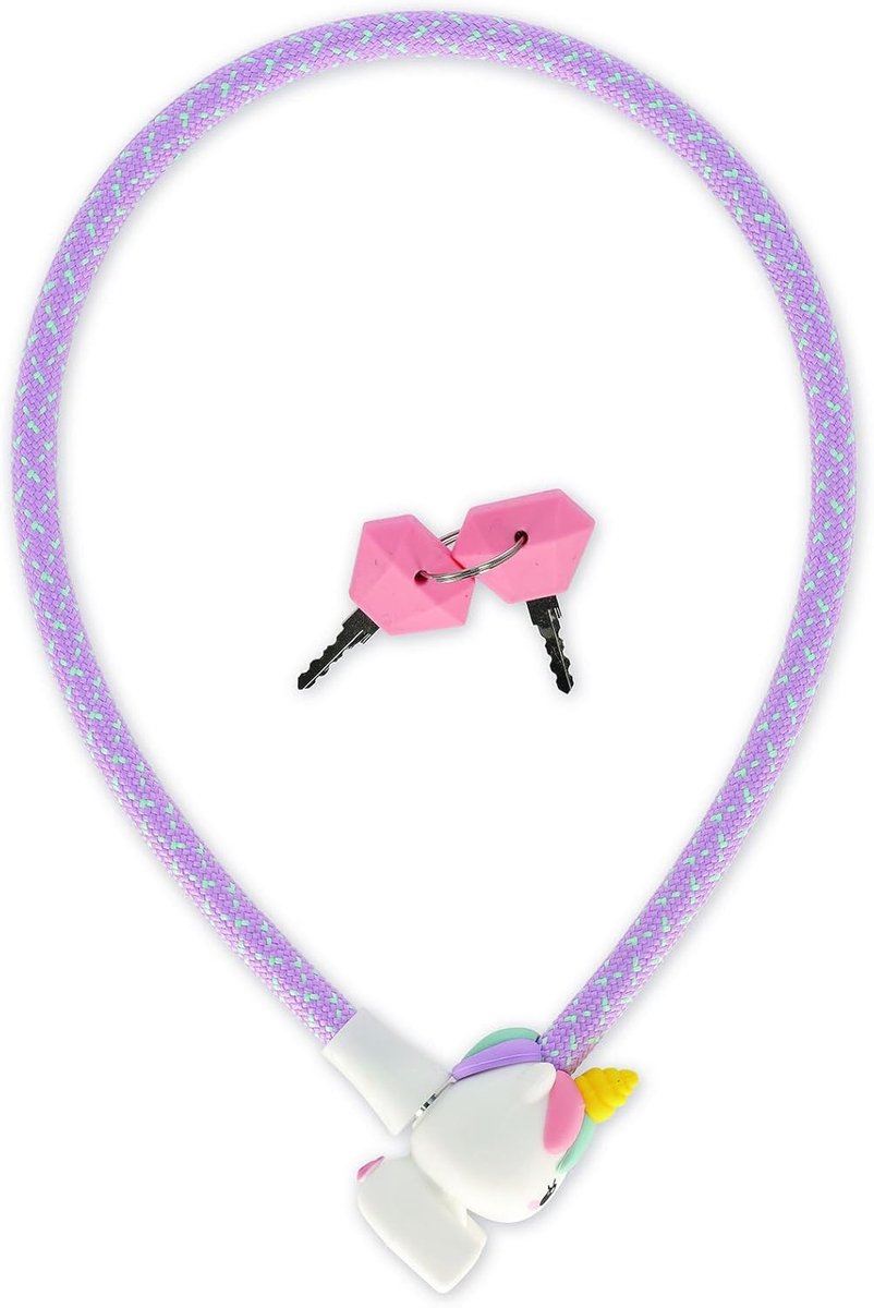 Thijox - Fietsslot met Sleutel - Legami Eenhoorn Thema - Polyester Buitenzijde, Metaal Binnenzijde - 75 cm - Fietsaccessoires voor Kinderen