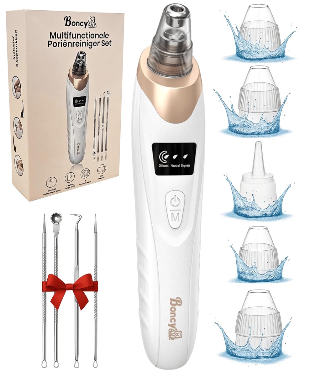 Thijox - Premium Blackhead Remover - Poriënreiniger voor Effectieve Mee-eters Verwijderen - Vacuum Verwijderaar met 5 Opzetstukken en Comedonenlepel S
