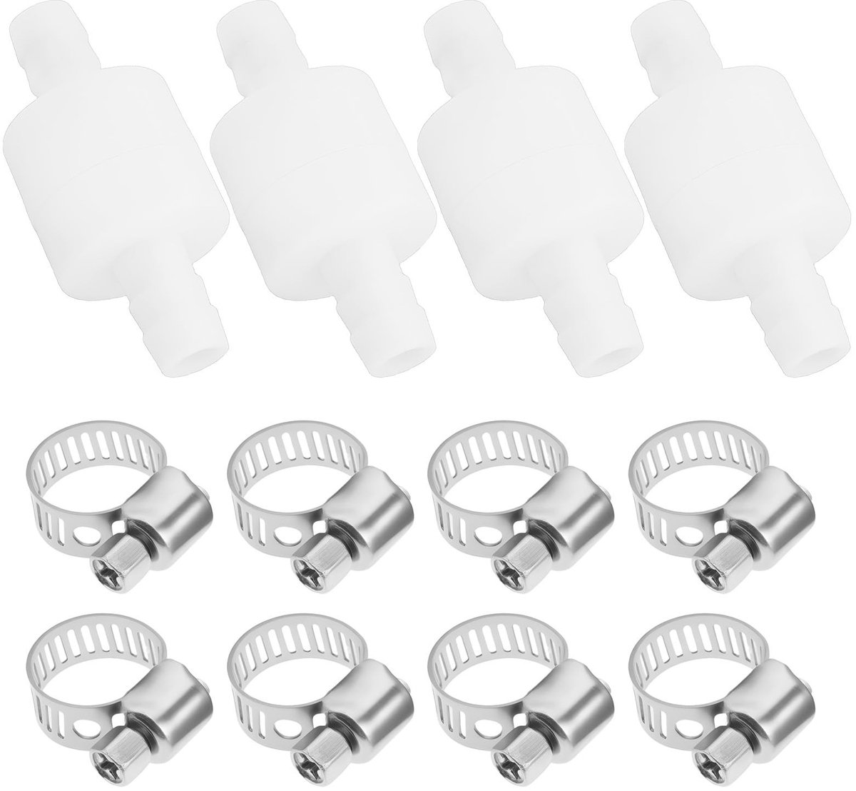 Dailygoods- Terugslagklep 8mm - Inline Terugslagklep - Voorkomt Terugstroming - 4 Stuks - Kunststof - Inclusief Klembanden - Afvoerklep