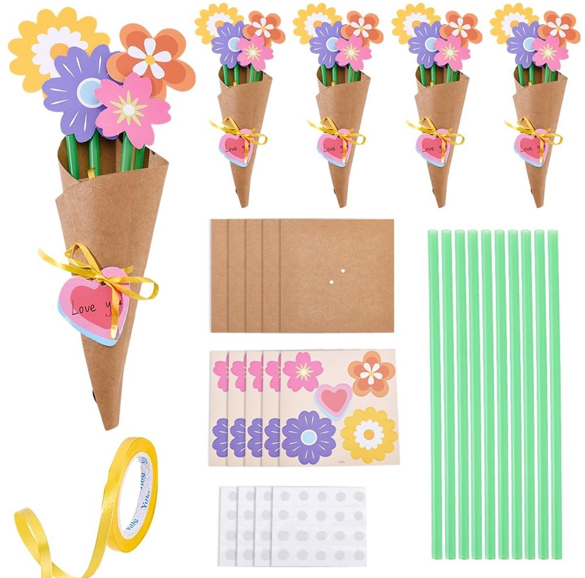 Dailygoods - 24 Set Bloemen Boeket Craft Kit - Maak Je Eigen Vaas Kunst Voor Feestelijke Decoratie