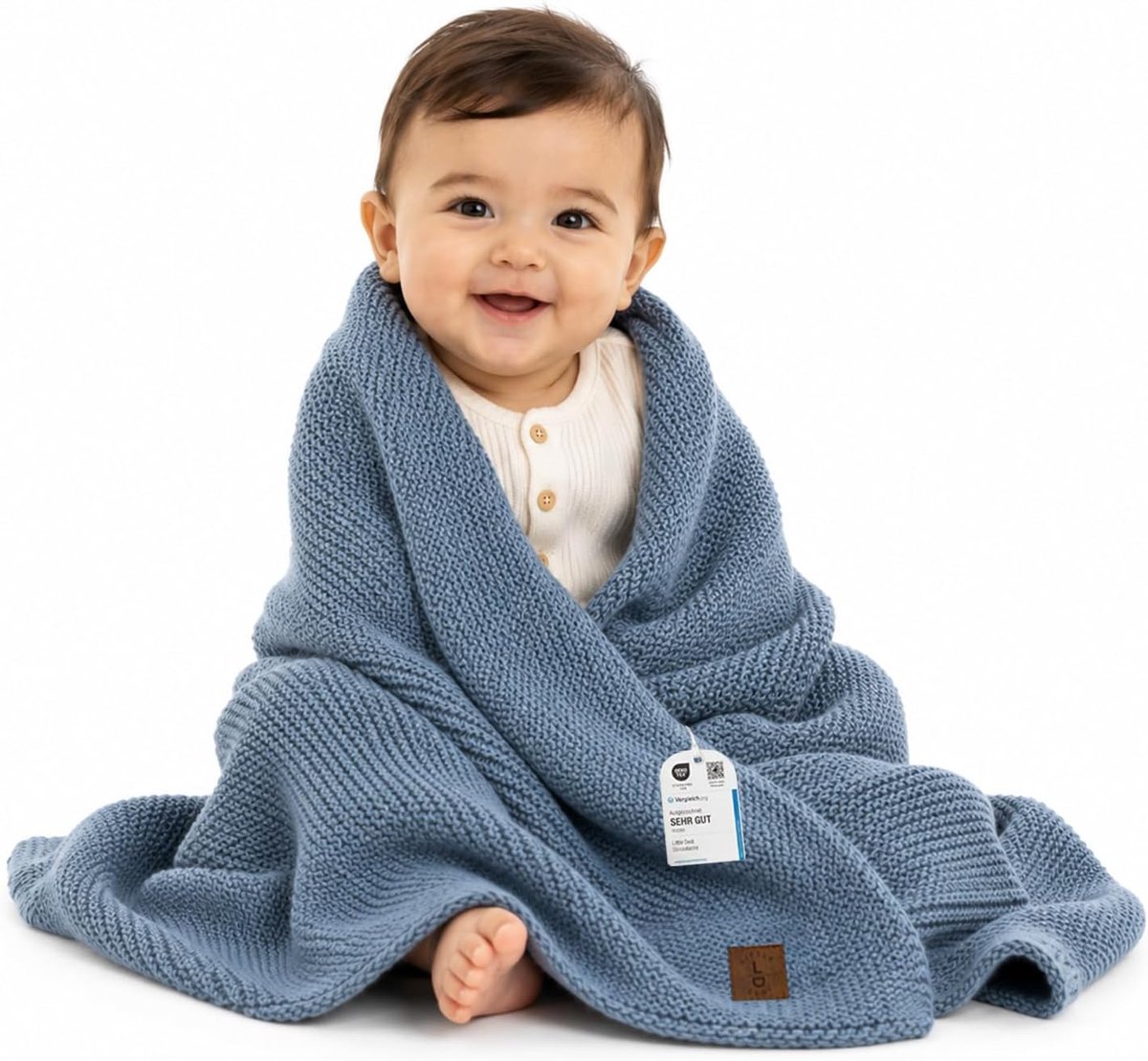 Thijox - Alina Baby Zachte Gebreide Deken 80 x 100 cm Rookblauw, Ademend en Oeko-Tex Gecertificeerd, Perfect voor Pasgeborenen en Peuters, Kinderbed e