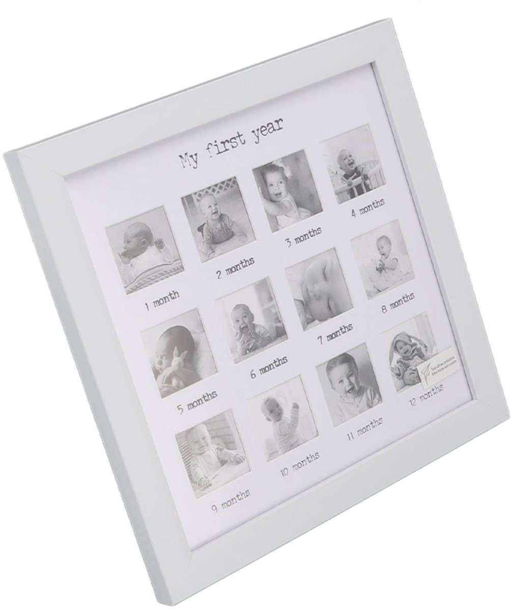 Dailygoods- Fotolijst Baby Eerste Jaar - Stevig en Betrouwbaar - 25x25cm - Babygroeirecord - Fotolijst met Haken - Polystyreen Materiaal - Babyfotolijst