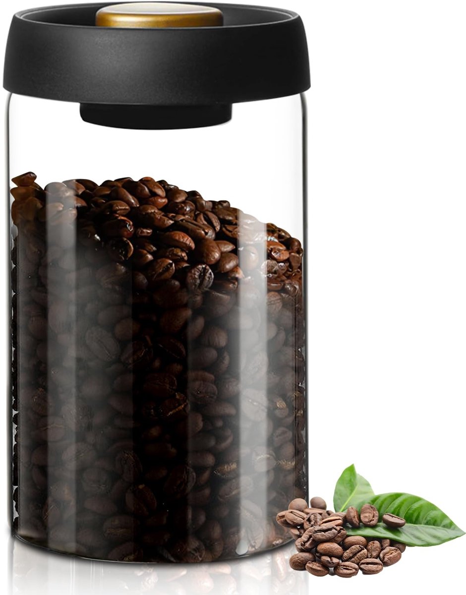 Dailygoods - Vacuüm koffieblik 1200 ml van glas: koffiebonenhouder van glas met vacuümdeksel, luchtdicht voor koffiebonen, granen