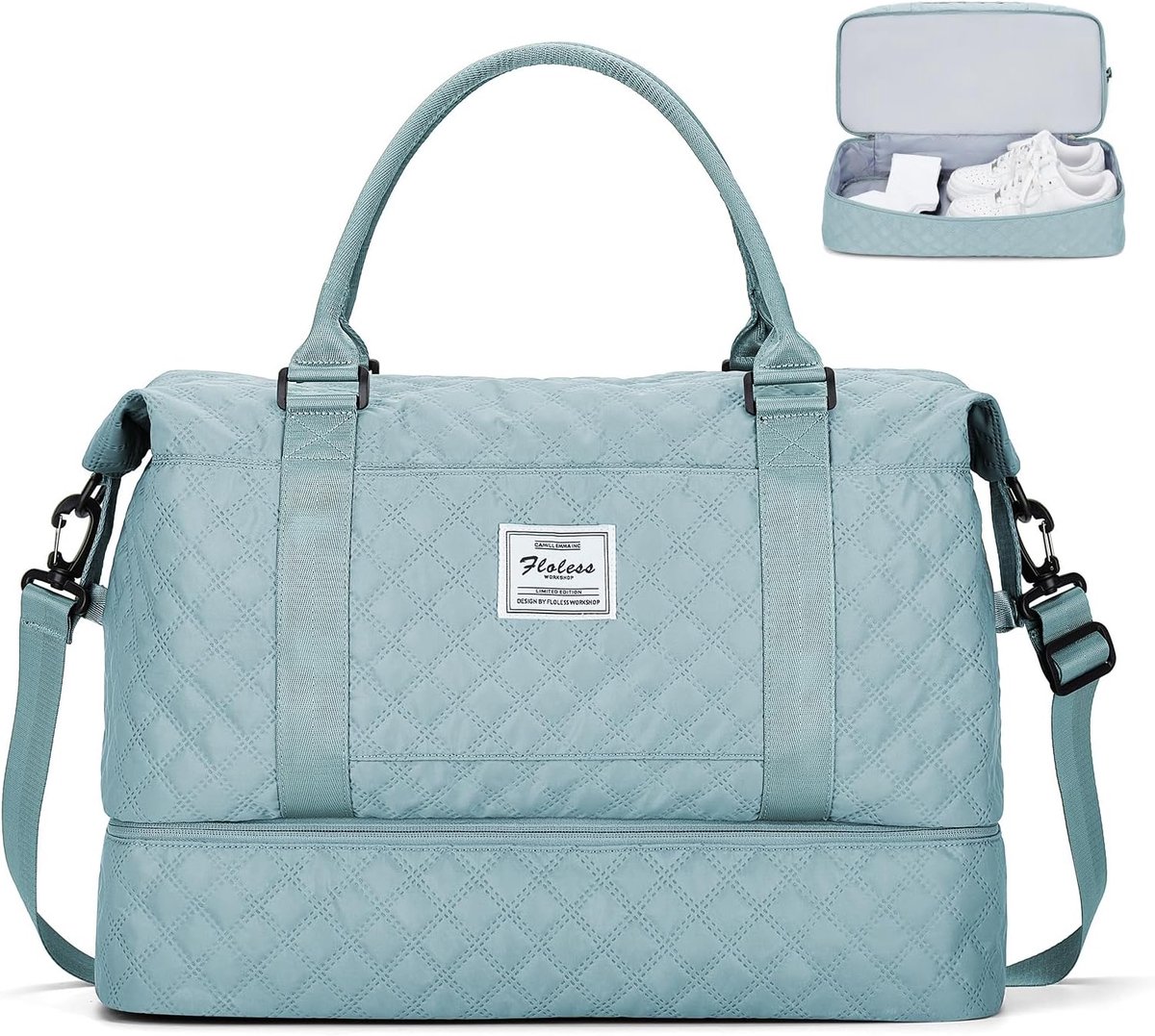 SnelShoppen - Duffle Bag Vrouwen - Waterdichte Weekendtas - Handbagage Easyjet - Sporttas - Zwemtas - Fitness Bag - Met Schoencompartiment - Lichtblau