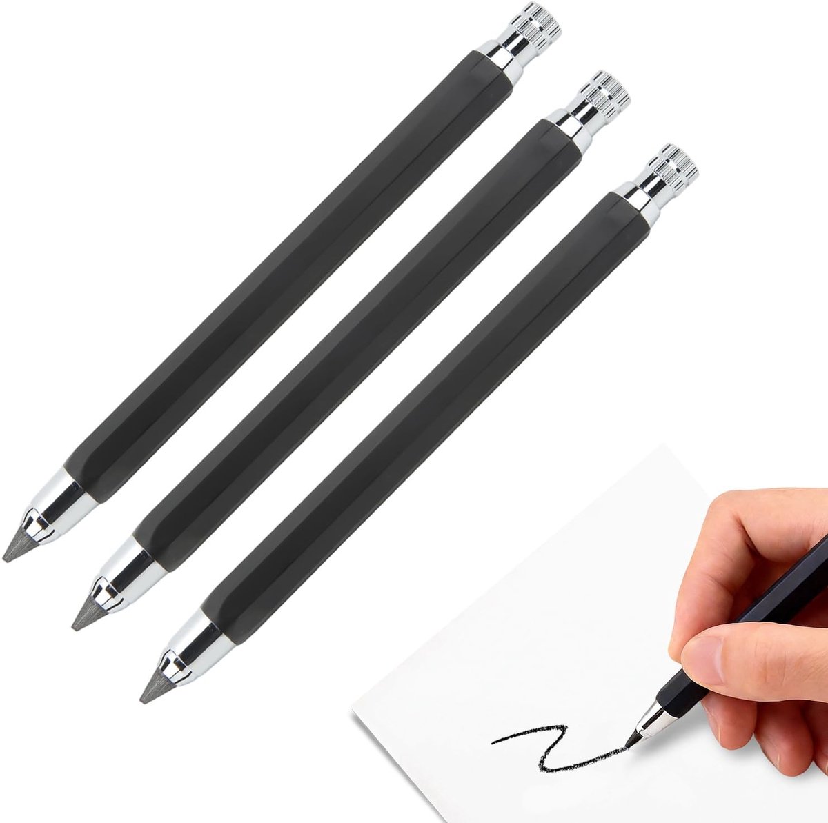 Dailygoods- Mechanische Potloodhouder 5,6 mm - Timmermanspotlood - Grafiet - Metalen Pen - Set van 3 - Geschikt voor Houtbewerking
