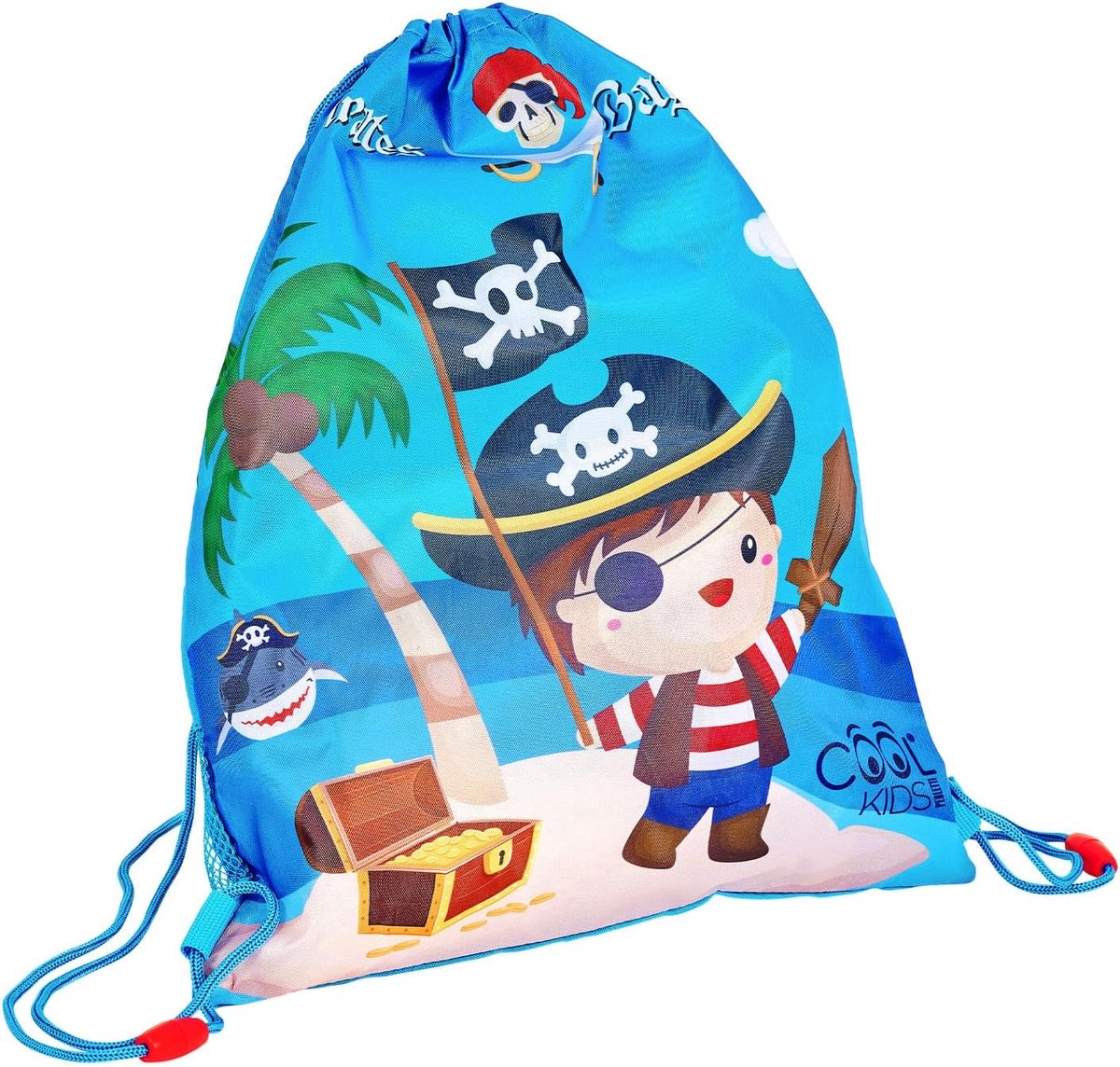 Thijox - Kinderen Schoenenzak Blauw met Piraat Dinosaurussen - Waterdichte Sport Gym Tas voor Kleine Jongens - Trekkoord 39x31 cm - Ideaal voor Kleute