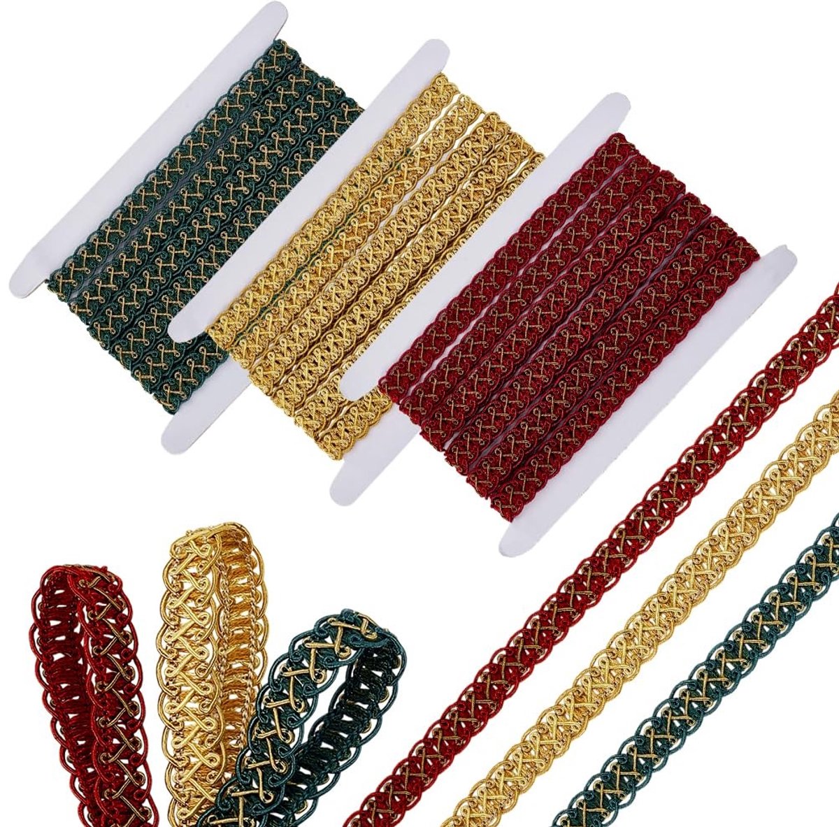 Dailygoods- Gimp Vlecht Trim 15 mm - Decoratieve Lint - Polyester Koord - 3 Kleuren - 36 Meter - Kreukbestendig en Slijtvast