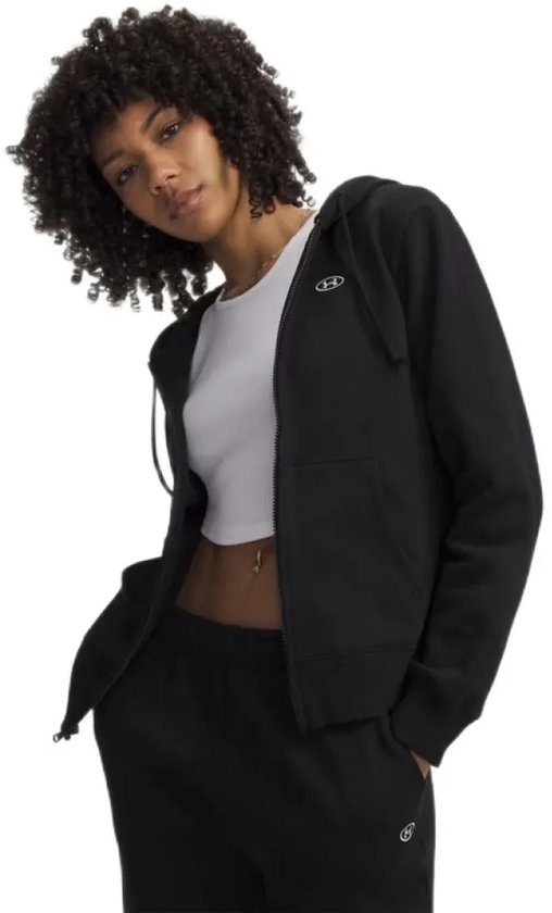 Dames sportvest van Under Armour in zwart, met witte crop top.