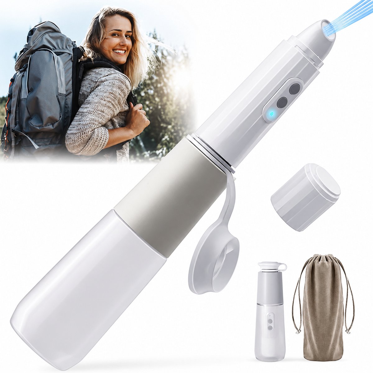Namajunas – Draagbare Elektrische Bidet – 2 drukken, 2 sproeistanden, IPX7-waterdicht – Past op elke 28mm-fles – 500mAh, 70× gebruik, 86g – Altijd fris, overal schoon