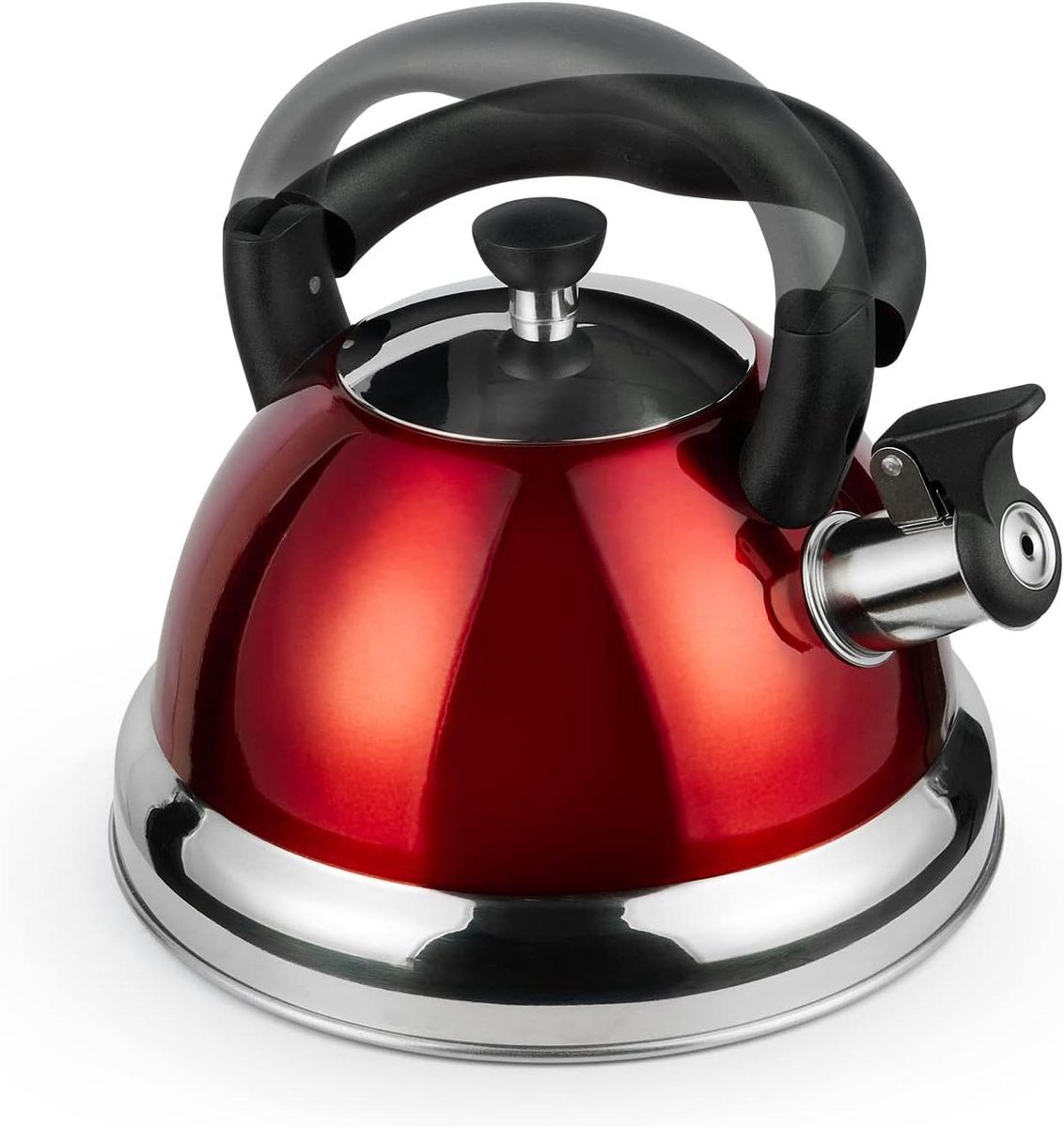 Waterketel met fluitje - Theepot fornuis - Snel water koken - Inklapbare handgreep - 3 Liter - Rood