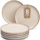 Pure Living Rustic Dinerborden - 6 stuks - Ø 26 cm - Beige - Massief Aardewerk - Landelijk design - Magnetron & Vaatwasserbestendig