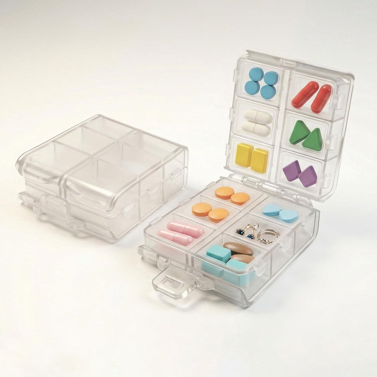 Tablettenbox voor 7 dagen met 12 vakken, opvouwbare pillendoos, transparante tablet-organizer voor onderweg, ideaal voor medicijnen en handtassen