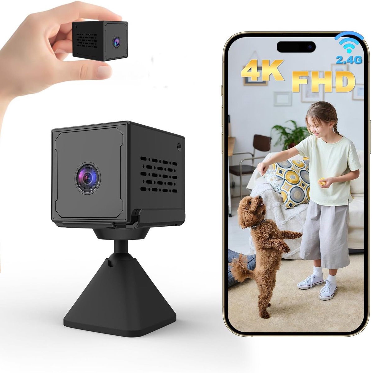 Thijox - Mini Spy Camera HD 4K Verborgen Camera met WiFi/Zonder WiFi, Draadloze Beveiligingscamera, 2000mAh Batterij, Bewegingsdetectie, Nachtzicht vo