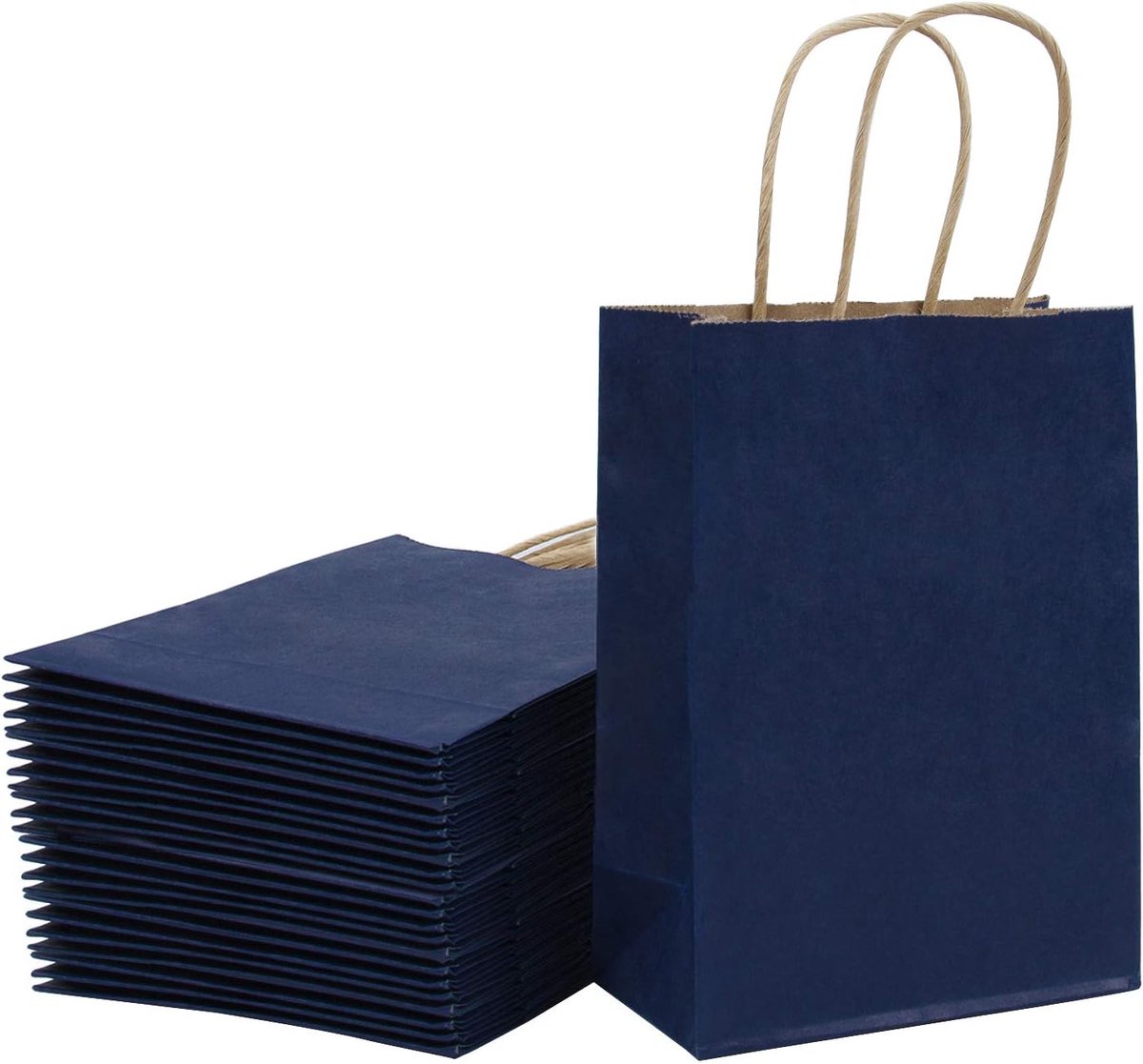 Thijox - Papieren Zakjes Medium Kraft Navy 21x11x27 cm - Cadeauzakjes in Bulk met Handgrepen voor Verjaardag, Bruiloft, Feesten - 25 Stuks