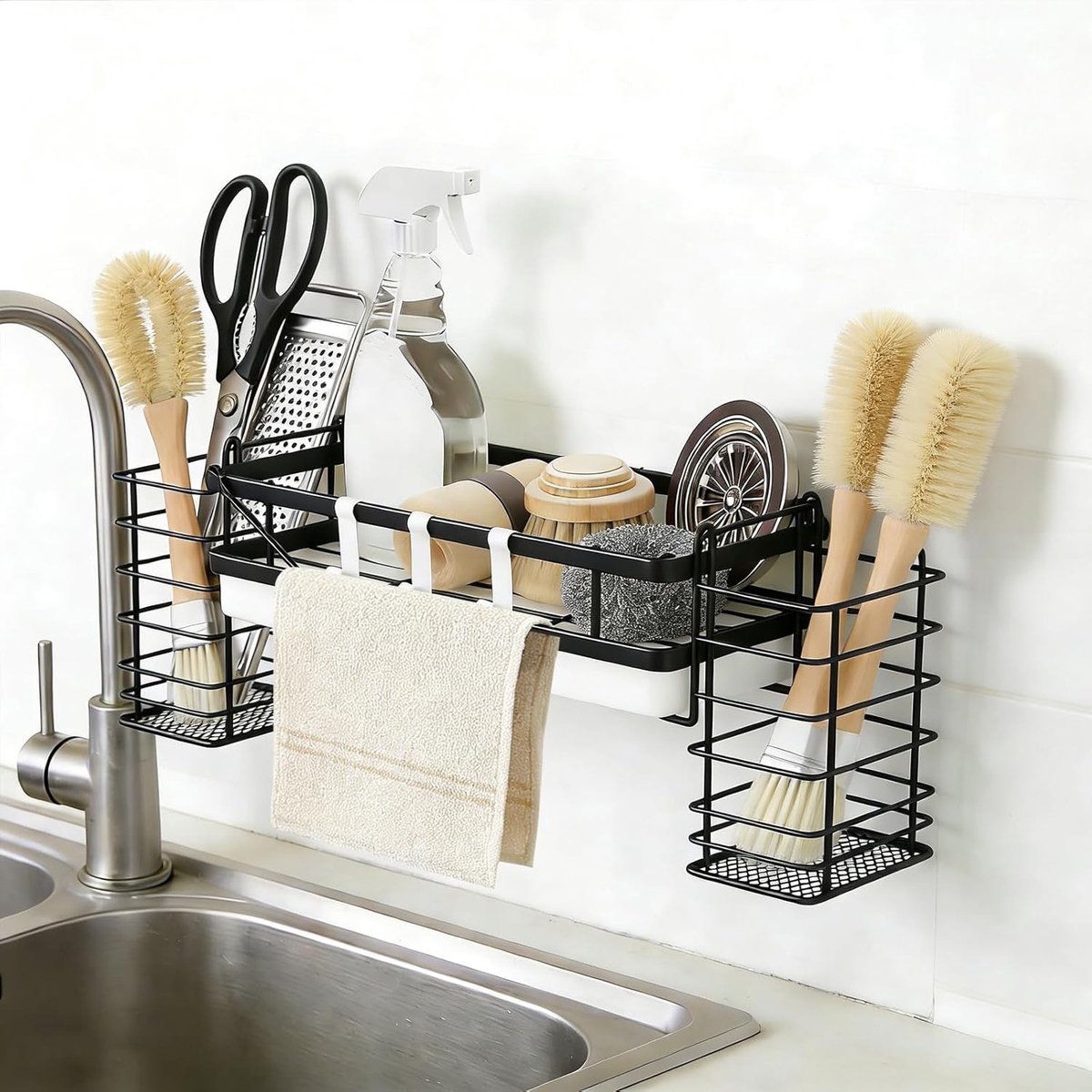 Praktische Organizer voor de Keuken en Badkamer - Sponshouder, Keukengerei Organizer en Handdoekhouder voor Efficiënte Opberging