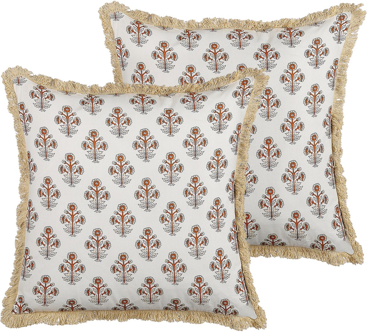 Beliani OMORIKA - Sierkussen set van 2 - Lichtbeige - 45 x 45 cm - Katoen Meerkleurig