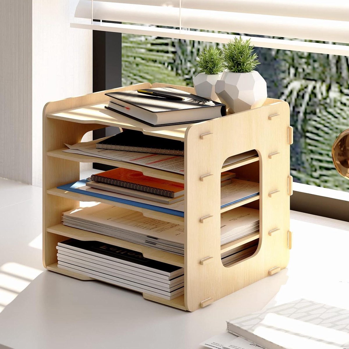 Bureau organizer - Documentenhouder - Kantoor organiseren - Vijf niveaus - 31 x 255 x 28 cm - Houtkleur