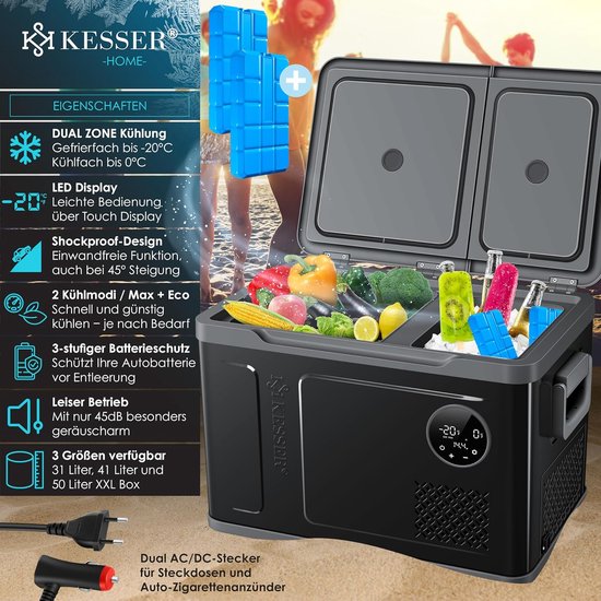 Draagbare Compressor Koelbox Vriezer 41L Dubbele Zone 12/24V 230V voor Auto en Camping — afbeelding 3