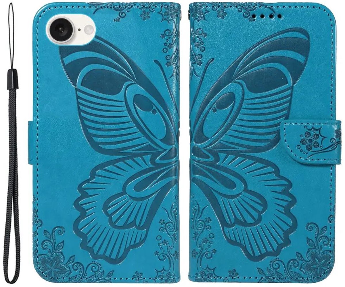 Hoesje Geschikt voor Apple iPhone 17e / 16e | Wallet Vlinder Book Case Kunstleer | Portemonnee | Standaard | Blauw