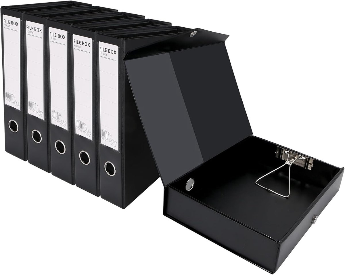 6 Pack A4 Box Files met Clip, 65mm Rug, Vouwbare Document Archiveringsdozen voor Kantoor en School - Zwart, Organisatie, Opslag, Archivering