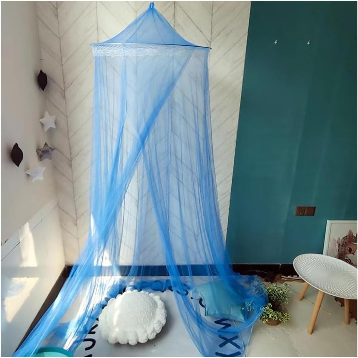 Luxe bedluifel met kant en insectenbescherming voor een comfortabele slaapervaring, donkerblauw, ideaal voor thuis, kamperen en reizen