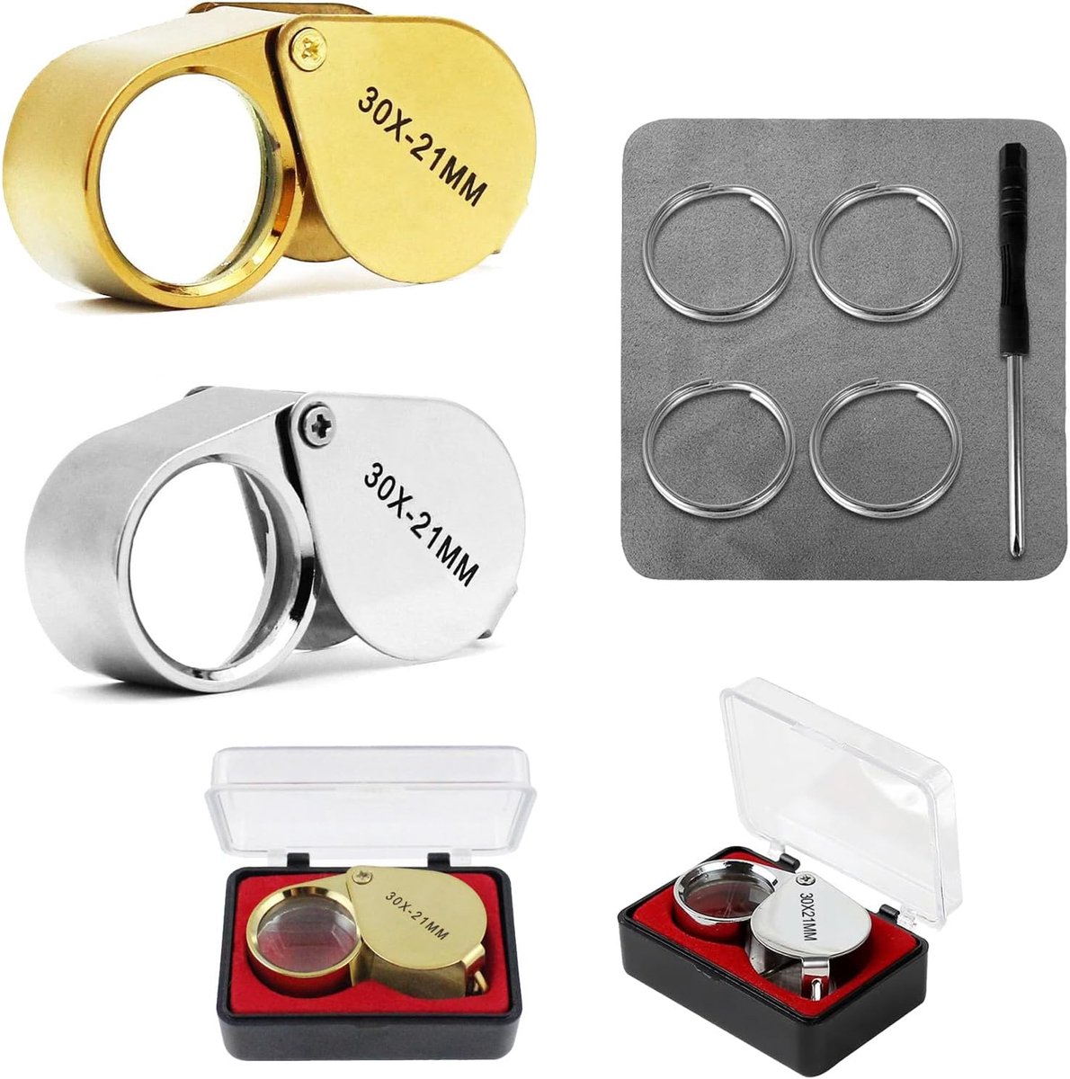SnelShoppen - 30x Vergrootglas voor Juwelen, Vouwbare Optische Lensen, Antieke Bril voor Edelstenen, Muntstukken, Postzegels en Antiek, 21mm, Hoogwaar