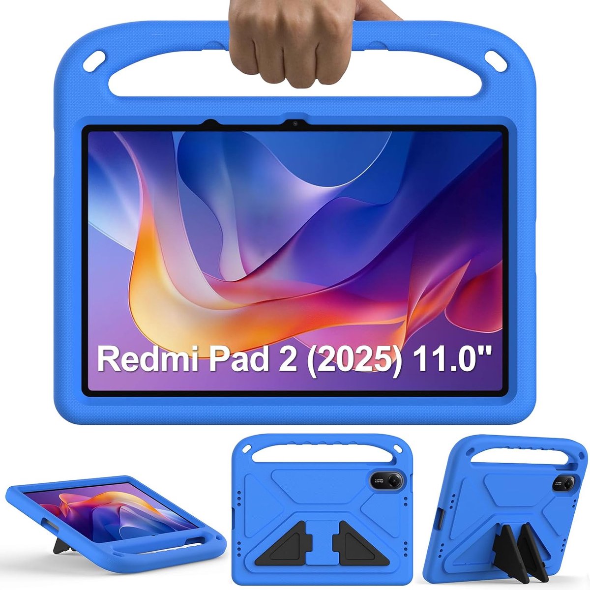 SnelShoppen - Kinderhoesje voor 11 inch Tablet, Lichtgewicht Schokbestendig Handvat Stand Cover, Bescherming voor Xiaomi Redmi Pad 2 2025, Blauw, Idea