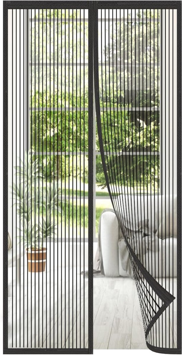 SnelShoppen - Magnetic Fly Screen Balkon Deur 90 x 230 cm Zwart Polyester Magnetische Gordijn Insectenbescherming Voor Patio, Slaapkamer, Driehoekige