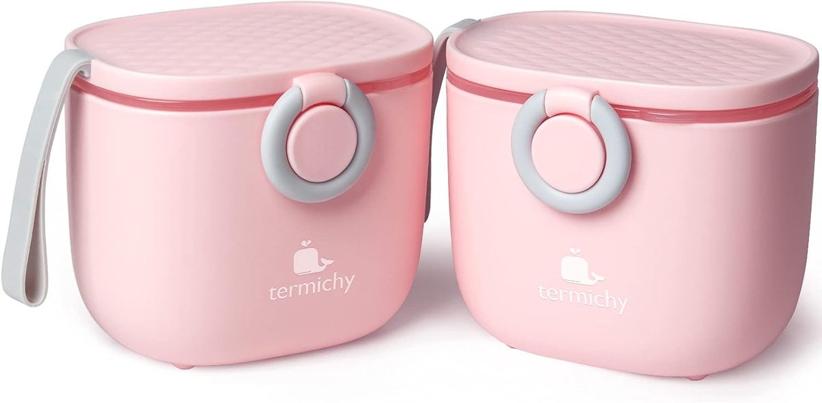 SnelShoppen - Milk Powder Dispenser 250g - Airtight Portable Melkpoeder Container met Schep en Lepel - Geschikt voor Reizen - BPA-vrij - Roze (2-pack)