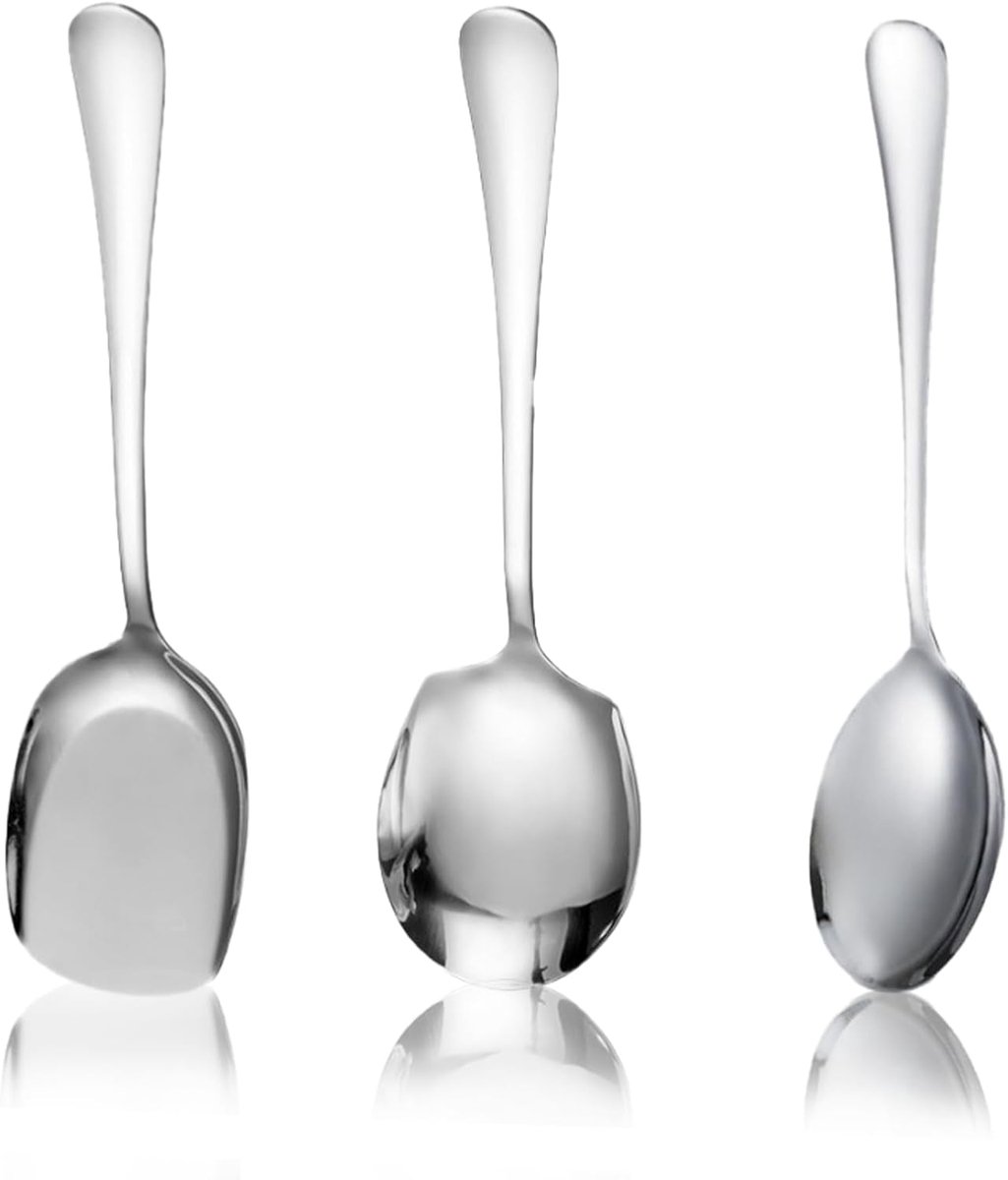 SnelShoppen - 3-delige Set RVS Serveerlepels, Tafellepels, Saladelepels, Grote RVS Lepels voor Keuken, Eetkamer, Feest, Buffet, Zilver