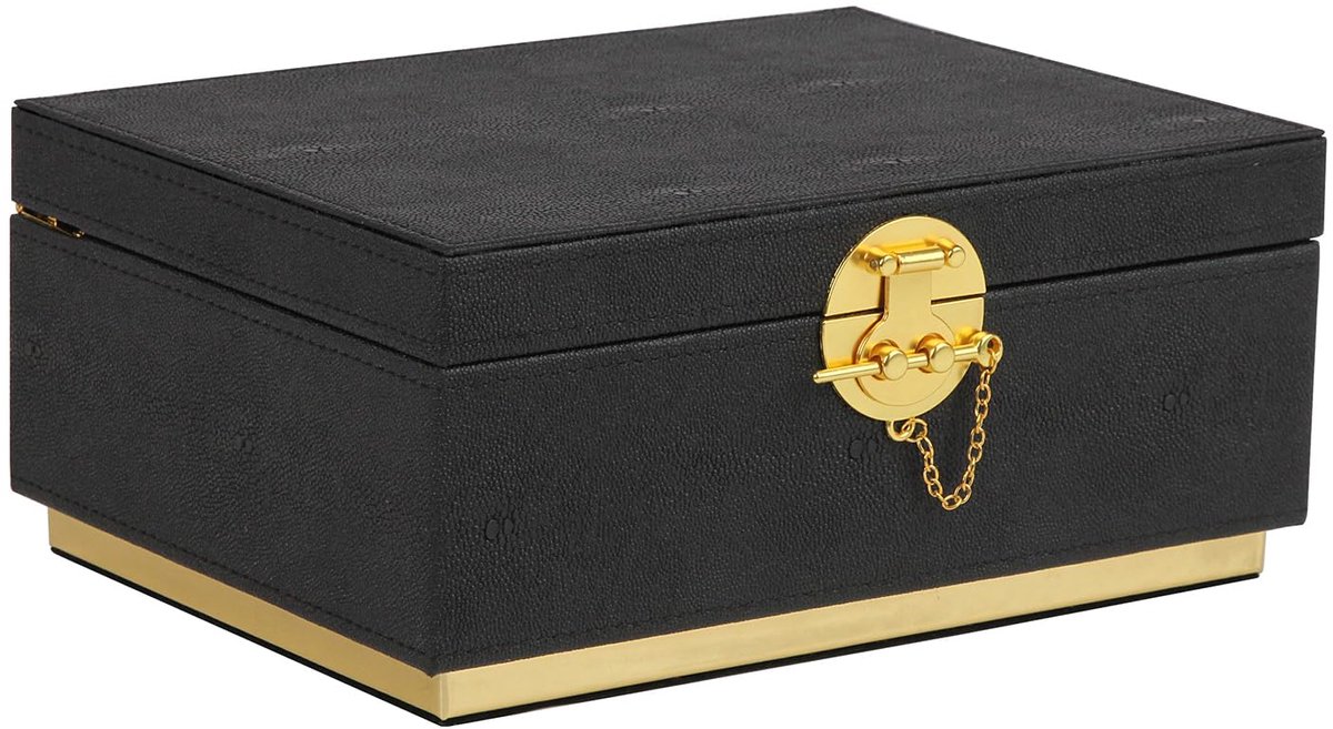 SnelShoppen - Elegante Decoratieve Opbergdoos van Kunstleer voor Cosmetica, Sieraden en Organisatie, Grote Commode, 27,9x20,3x12,2 cm, Zwart, Perfect