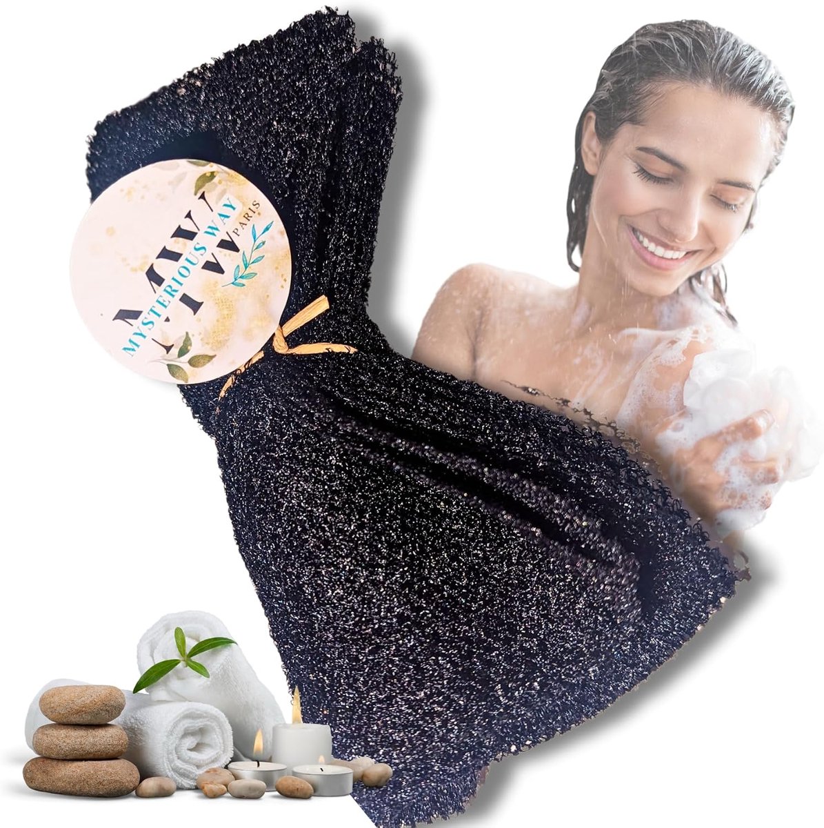 SnelShoppen - African Bath Net, Zachte Spons Wasdoek Scrub Douche Spons (Zwart) - Ideaal voor Bad, Douche en Verzorging