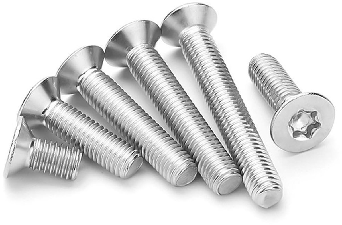 Zilveren verzonken schroeven M3 - Torx roestvrij staal A2 V2A, platte kop, volledige schroefdraad voor apparaten, meubels en machines, 20 stuks van 6 mm