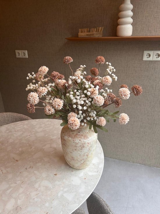 Foto: Pompon kiku gipskruid arrangement kunstboeket neutrale warme tinten zijde kunstbloemen 51 61cm 13 stelen perfect voor bruiloft of home styling perfect cadeau voor haar