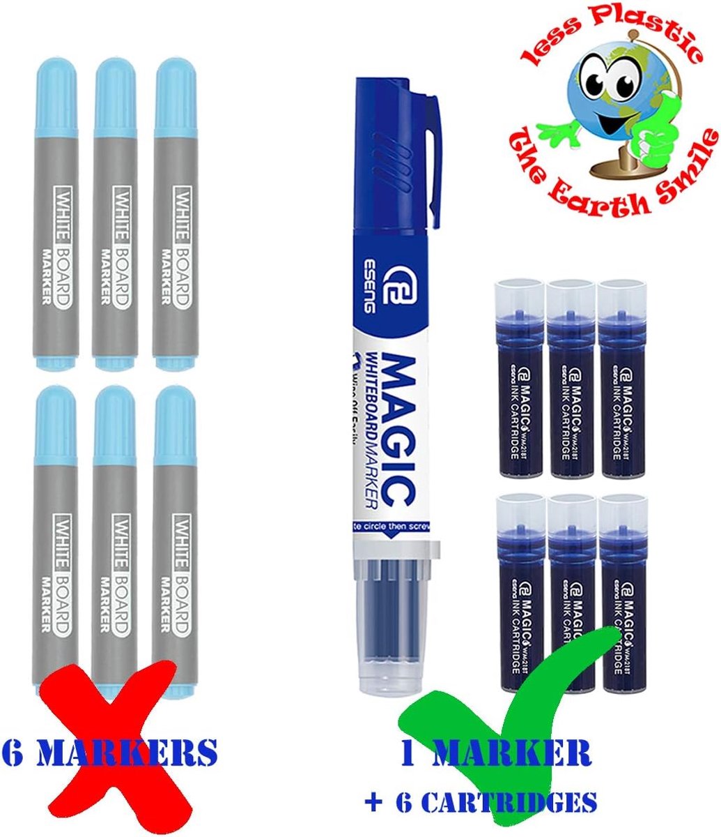 SnelShoppen - Whiteboard Marker Set 28 Stuks - 1x4 Marker + 4x6 Patronen - 12 Zwart, 12 Blauw - Ideaal voor School, Thuis, Kantoor - 2-3 mm Lijnbreedt