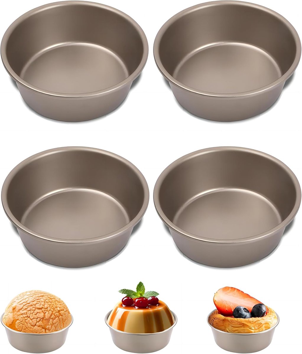 SnelShoppen - Set van 4 Mini Ronde Bakvormen - Kleine Ronde Cakevorm - Diameter 11 cm - 4 cm Diep - Carbon Staal - Non-Stick - Ideaal voor Taart, Dess