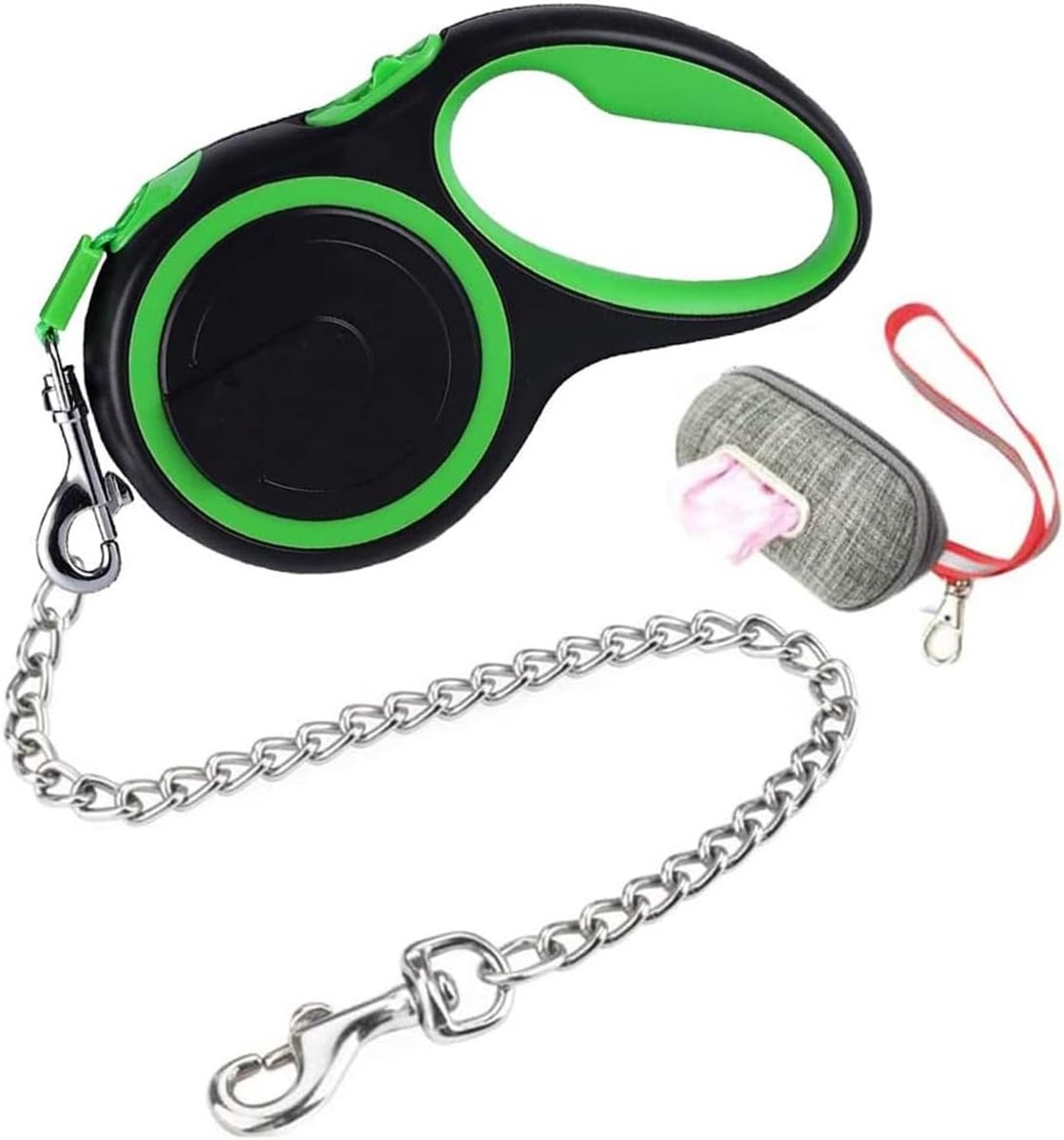 Duurzame Hondenlijn met Anti-Bijt Stalen Ketting, 5m Uittrekbare Nylon Hondenriem voor Middelgrote en Grote Honden, Groene Kleur, Ideaal voor Wandelen en Training
